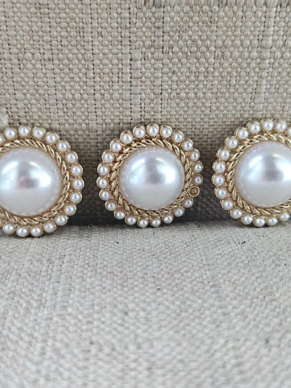 GH18 Sewing Button Faux Pearl Round Gold Tone fashion Jewelry Coat Button X3